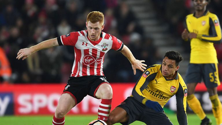 Harrison Reed in action for Southampton during the FA Cup Fourth Round against Arsenal