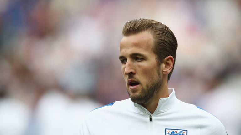 Harry Kane of England warms up 