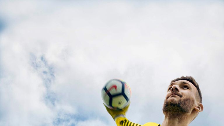 Hugo Lloris models Tottenham's home goalkeeper's strip for 2017/18