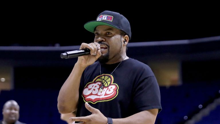 TULSA, OK - JULY 09:  Ice Cube rehearses before the start of week three of the BIG3 three on three basketball league at BOK Center on July 9, 2017 in Tulsa