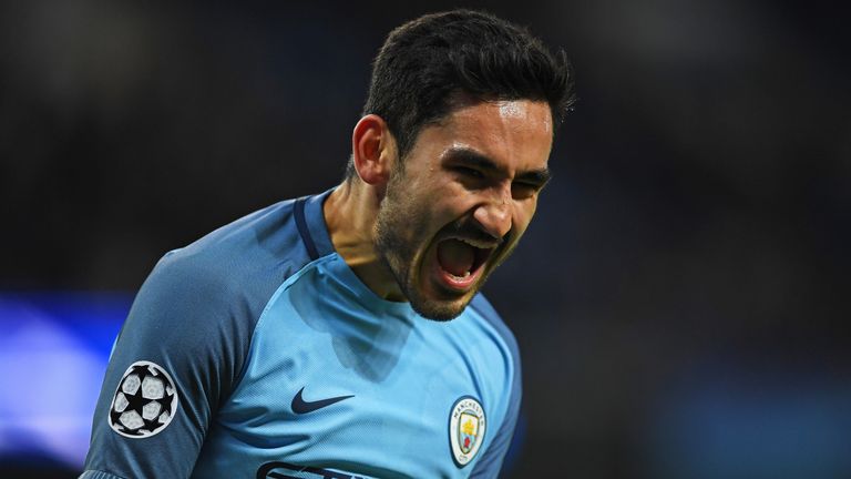 MANCHESTER, ENGLAND - NOVEMBER 01: Ilkay Gundogan of Manchester City celebrates scoring