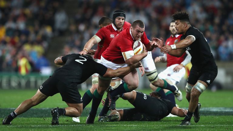WELLINGTON, NEW ZEALAND - JULY 01:  Jack McGrath of the Lions breaks with the ball  during the match between the New Zealand All Blacks and the British & I