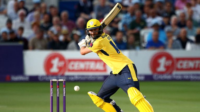 James Vince of Hampshire hits out on his way to 81