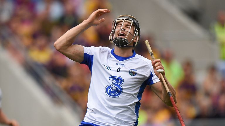 Jamie Barron of Waterford reacts after a missed shot during the GAA Hurling All-Ireland Senior Championship Quarter-Final match 