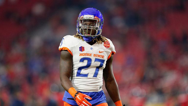 GLENDALE, AZ - DECEMBER 31:  Running back Jay Ajayi #27 of the Boise State Broncos warms up before the Vizio Fiesta Bowl against the Arizona Wildcats at Un