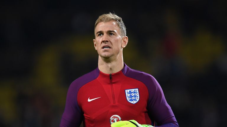 DORTMUND, GERMANY - MARCH 22: Joe Hart of England looks on while warming up prior to the international friendly match between Germany and England at Signal