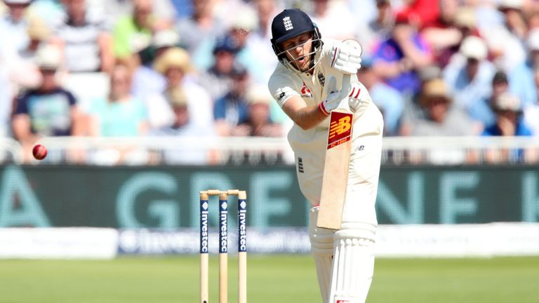 England's Joe Root plays and misses during day four of the Second Investec Test match at Trent Bridge, Nottingham.