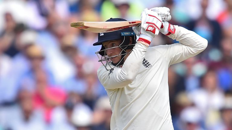 England's captain Joe Root plays a drive on day four