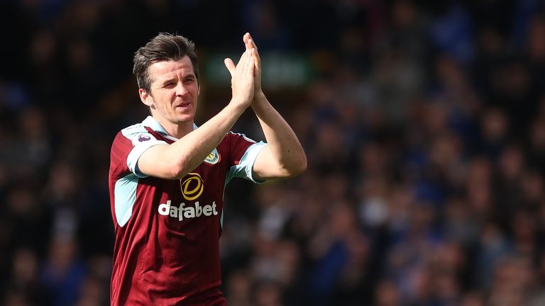 Burnley's Joey Barton applauds supporters during the Premier League match at Goodison Park, Liverpool.