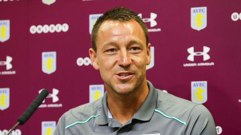 New signing John Terry addresses the media during a press conference at Villa Park