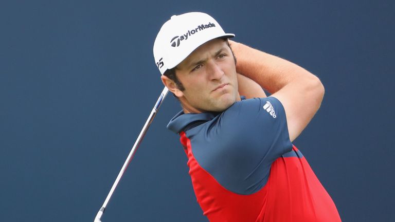 Jon Rahm of Spain hits his tee shot on the 1st hole during a practice round prior to the 146th Open 