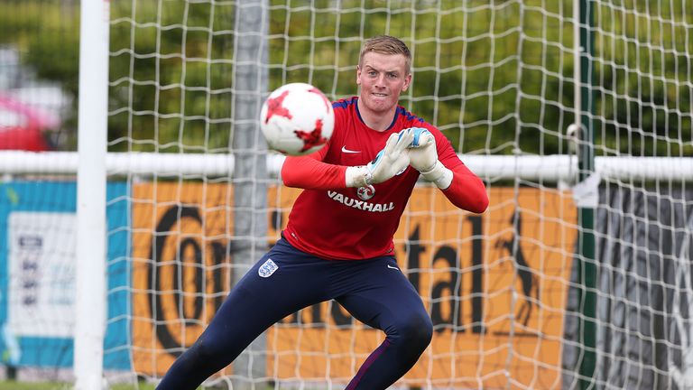 Jordan Pickford during a training session at St Georges Park on June 7, 2017