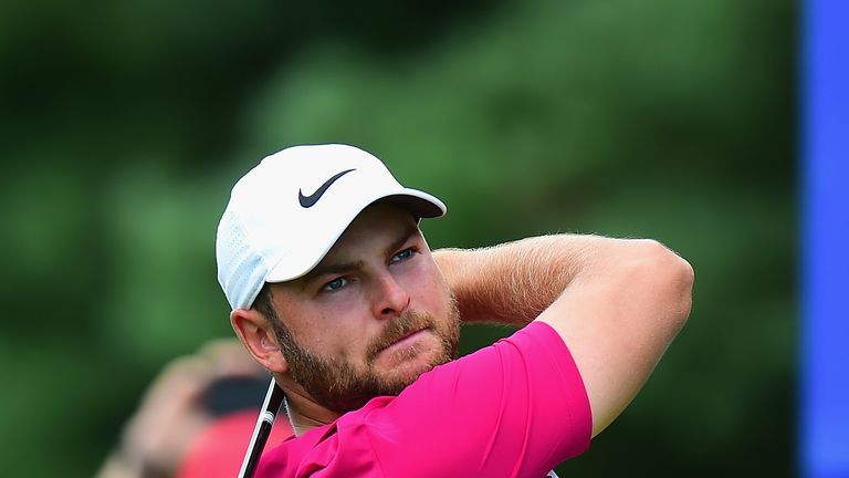 HAMBURG, GERMANY - JULY 30:  Jordan Smith of England plays his first shot on the 1st tee during the Porsche European Open - Day Four at Green Eagle Golf Co