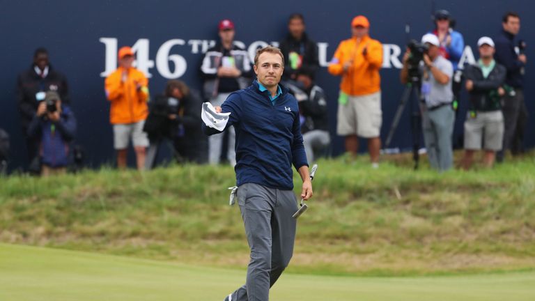SOUTHPORT, ENGLAND - JULY 23:  Jordan Spieth of the United States celebrates victory after the winning putt on the 18th green during the final round of the