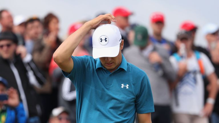 Jordan Spieth of the United States reacts to a shot during the final round of The 146th Open