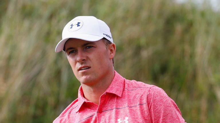 Jordan Spieth of the United States watches his tee shot on the 12th hole during the third round of The 146th Open 