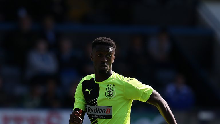 ROCHDALE, ENGLAND - JULY 25: Jordy Hiwula of Huddersfield Town in action during the pre season friendly match between Rochdale and Huddersfield Town
