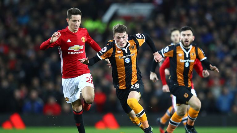 Ander Herrera chases down Josh Tymon during the EFL Cup Semi-Final First Leg