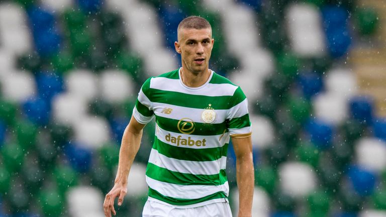 Jozo Simunovic in action for Celtic against Linfield