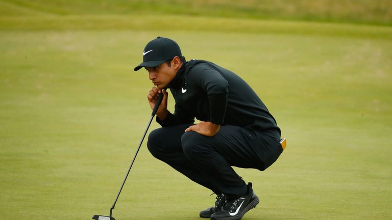 SOUTHPORT, ENGLAND - JULY 20:  Julian Suri of the United States lines up a putt on the 4th green during the first round of the 146th Open Championship at R