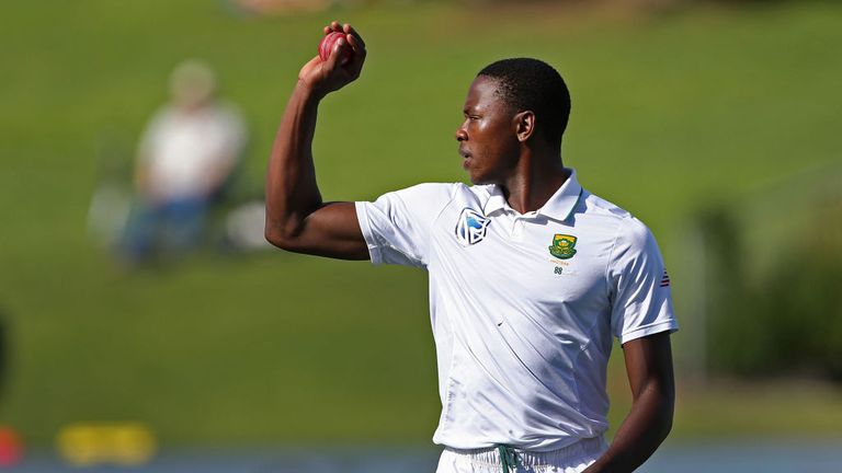 HAMILTON, NEW ZEALAND - MARCH 28:  Kagiso Rabada of South Africa bowls during day four of the Test match between New Zealand and South Africa at Seddon Par