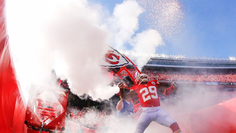 Eric Berry #29 leads out the Kansas City Chiefs