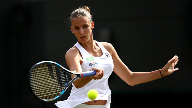 LONDON, ENGLAND - JULY 04: Karolina Pliskova of the Czech Republic plays a forehand during the Ladies Singles first round match against Evgeniya Rodina of 