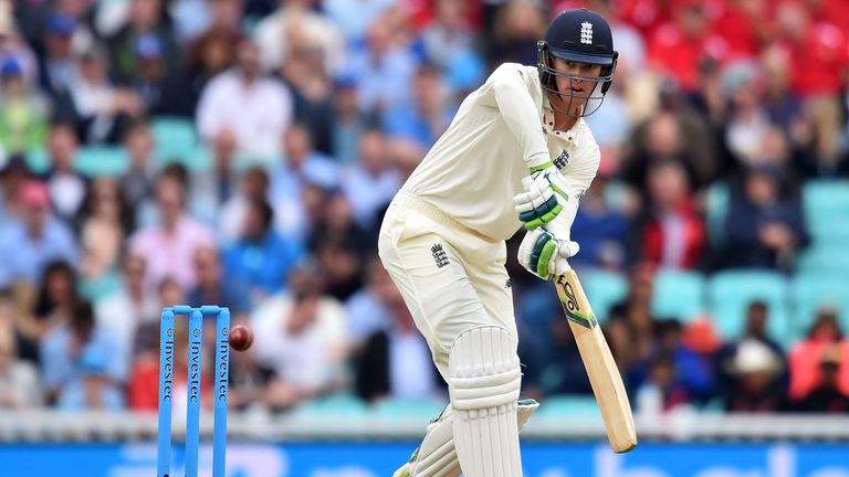 England's Keaton Jennings plays a shot during play on day 3 of the third Test match between England and South Africa at The Oval cricket ground in London o