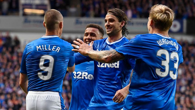 Rangers Kenny Miller celebrates his goal in the Europa League qualifier, July 2017