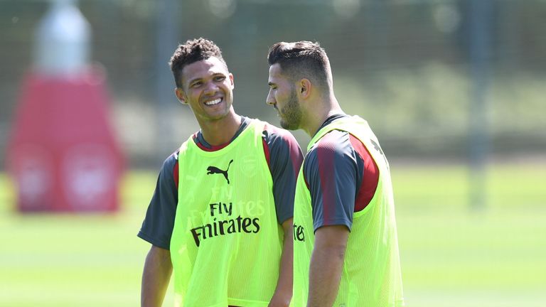 Kieran Gibbs chats to new signing Sead Kolasinac 