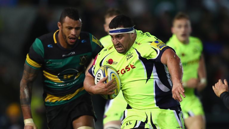 NORTHAMPTON, AB - DECEMBER 23:  Kieran Longbottom of Sale Sharks in action during the Aviva Premiership match between Northampton Saints and Sale Sharks at