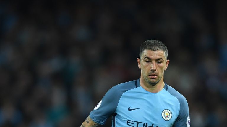 Aleksandar Kolarov of Manchester City in action during the Premier League match between Manchester City and Manchester United