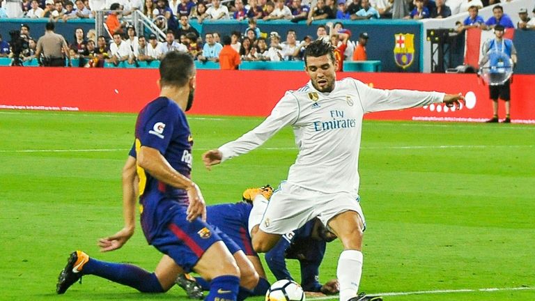 Mateo Kovacic scores in the first half of the Real Madrid vs Barcelona International Champions Cup friendly match at Hard Rock Stadium in Miami, Florida, o