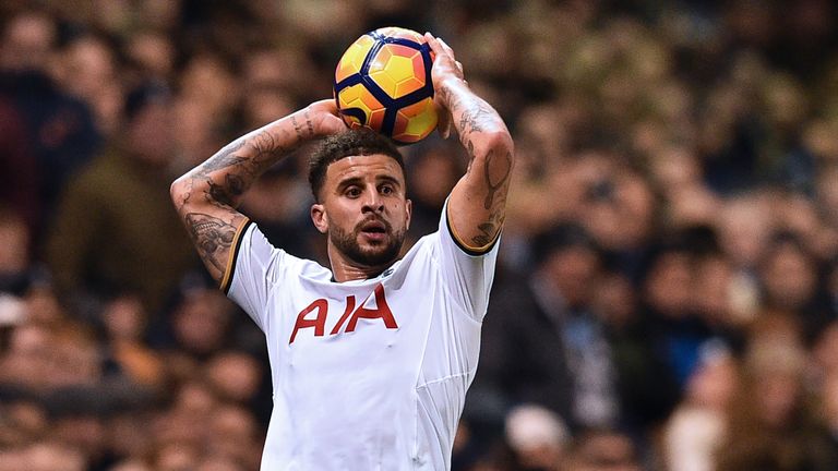 Kyle Walker takes a throw-in during the Premier League football match between Tottenham and Chelsea at White Hart Lane