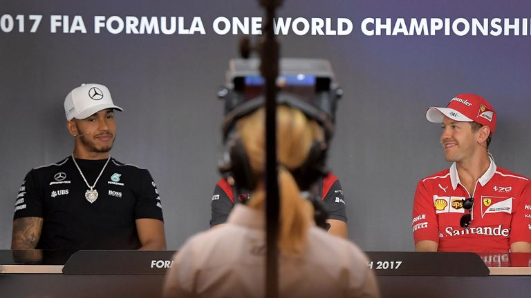 Lewis Hamilton and Sebastian Vettel attend a press conference ahead of the Austrian grad prix