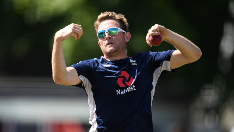 LONDON, ENGLAND - JULY 05:  Liam Dawson of England bowls during a nets session at Lord's Cricket Ground on July 5, 2017 in London, England.  (Photo by Gare