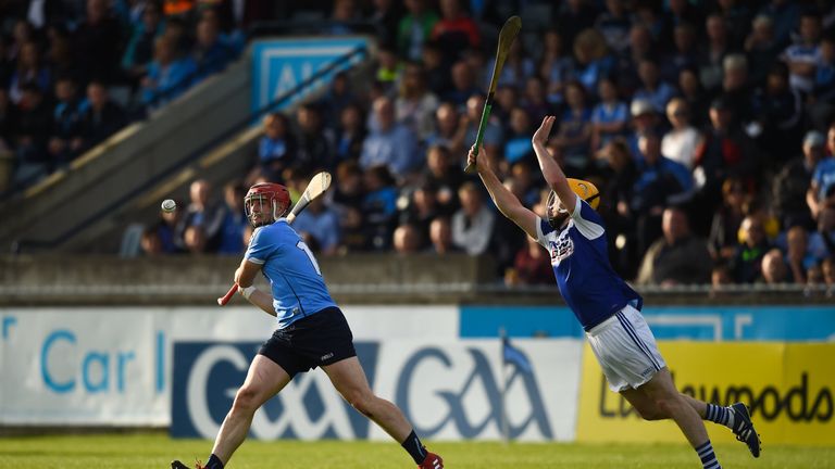 Liam Rushe of Dublin in action against Lee Cleere of Laois during the GAA Hurling All-Ireland Senior Championship Round 1 match 