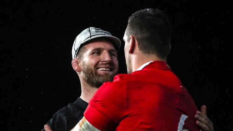 New Zealand All Blacks vs British & Irish Lions.All Blacks captain Kieran Reid with Lions' captain Sam Warburton after the third Test