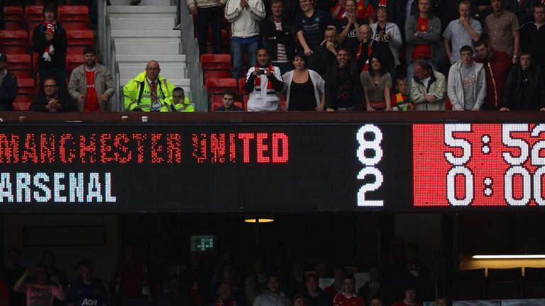 The scoreboard on that famous Sunday afternoon at Old Trafford