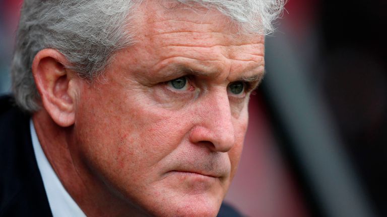 Stoke City's Welsh manager Mark Hughes watches ahead of the English Premier League football match between Bournemouth and Stoke City at the Vitality Stadiu