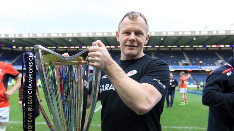 Saracens' Director of Rugby Mark McCall celebrates after the European Champions Cup Final at BT Murrayfield, Edinburgh.