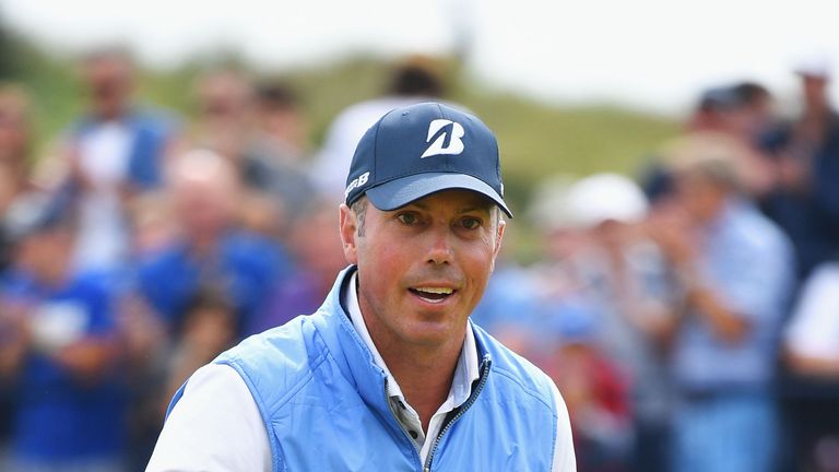 Matt Kuchar of the United States acknowledges the crowd on the 4th green hole during the final round of The 146th Open 