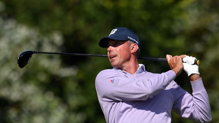 US golfer Matt Kuchar watches his shot on the 5th tee during his third round on day three of the Open Golf Championship at Royal Birkdale golf course near 