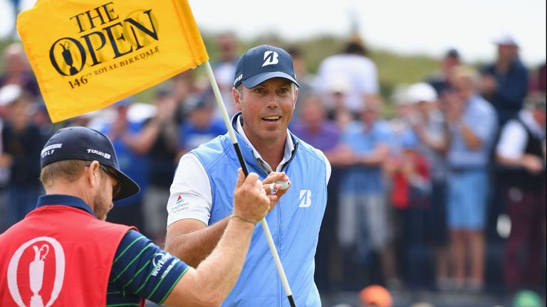 SOUTHPORT, ENGLAND - JULY 23:  Matt Kuchar of the United States acknowledges the crowd on the 4th green hole during the final round of the 146th Open Champ