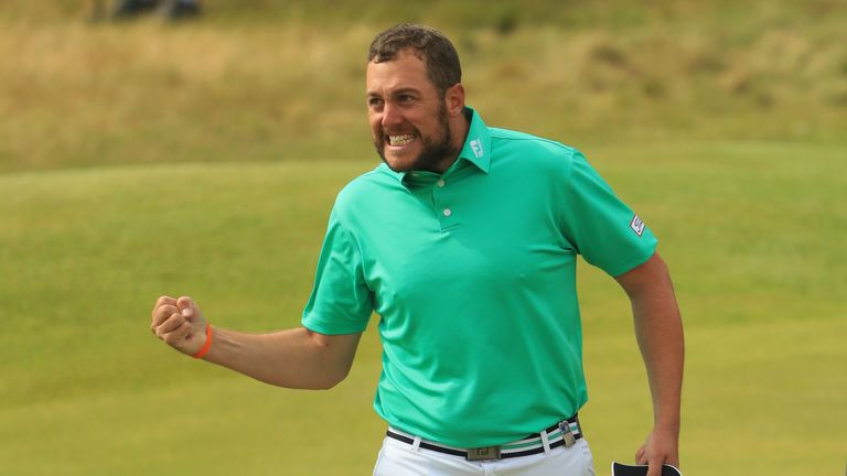 SOUTHPORT, ENGLAND - JULY 23:  Matthew Southgate of England celebrates on the 18th green during the final round of the 146th Open Championship at Royal Bir