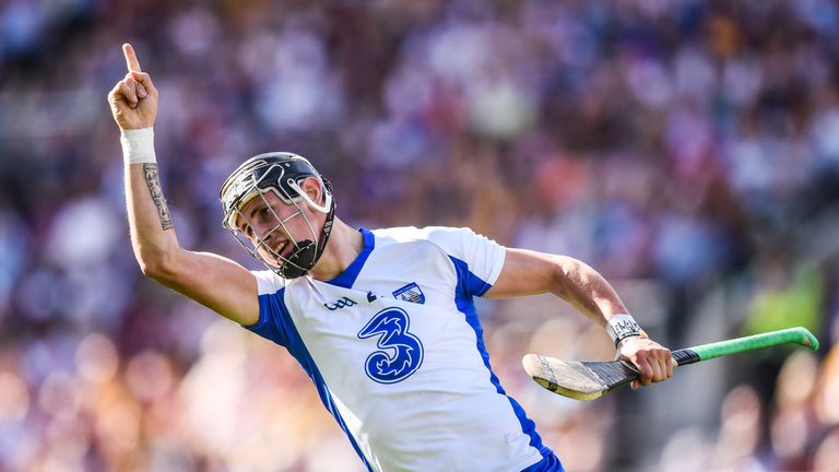Maurice Shanahan of Waterford celebrates after scoring a second half point