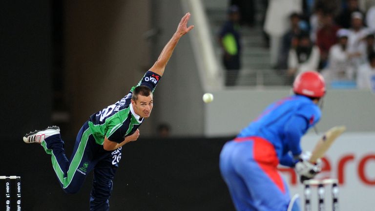 DUBAI , UNITED ARAB EMIRATES - MARCH 24:  Max Sorensen of Ireland in action during the ICC World Twenty20 qualifier final between Ireland and Afghanistan a