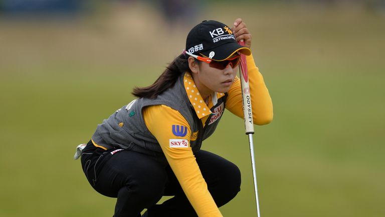TROON, SCOTLAND - JULY 30: Mi Hyang Lee of Korea lines up a putt at the 13th hole during the final day of the Aberdeen Asset Management Ladies Scottish Ope