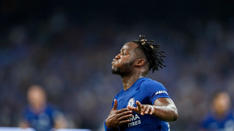 Michy Batshuayi of Chelsea celebrates after scoring during the Pre-Season Friendly match between Arsenal FC and Chelsea FC at Bi