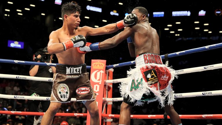 BROOKLYN, NY - JULY 29:  Mikey Garcia and Adrien Broner exchange punches during their Junior Welterwight bout on July 29, 2017 at the Barclays Center in th